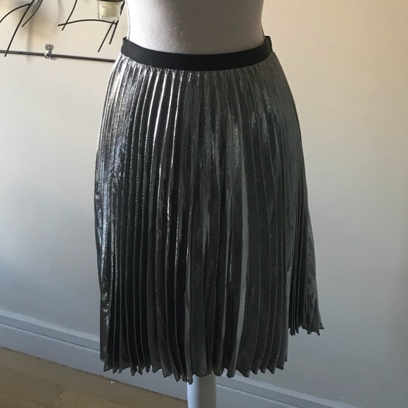 Diane von Furstenberg DVF Heavyn Metallic Silver Fine Pleated Skirt size 10 NWT - Picture 4 of 12